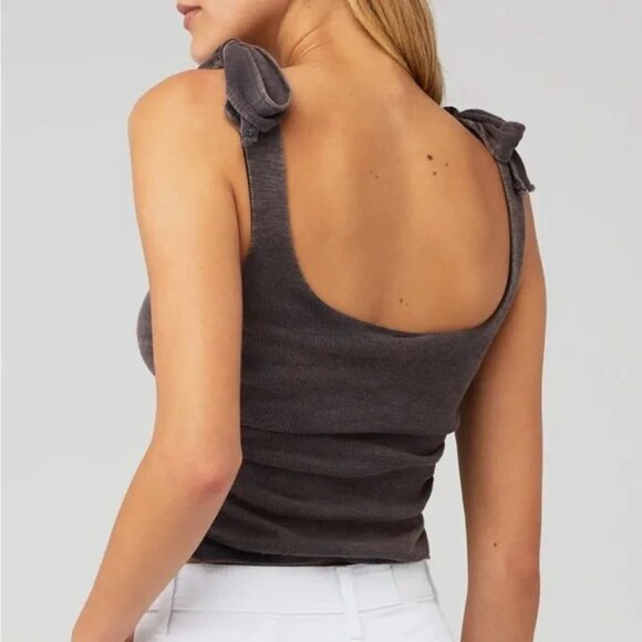 NWT Free People Boulevard Tie-Strap Tank Top Gray Runched Crop Shirt- Small - Picture 3 of 13